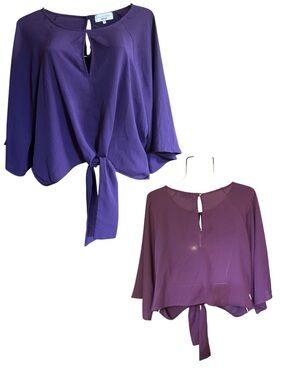 Purple Tie-Front Keyhole Blouse Large
